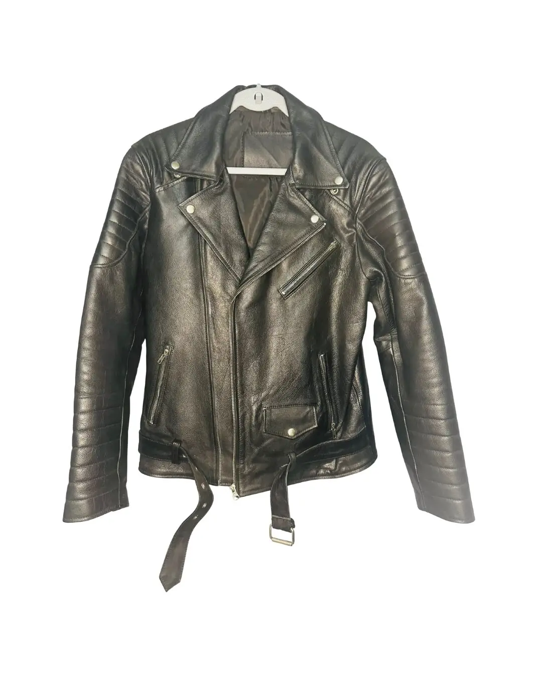 Men’s Black Leather Biker Jacket – Size M, Lightly Worn, Great Condition