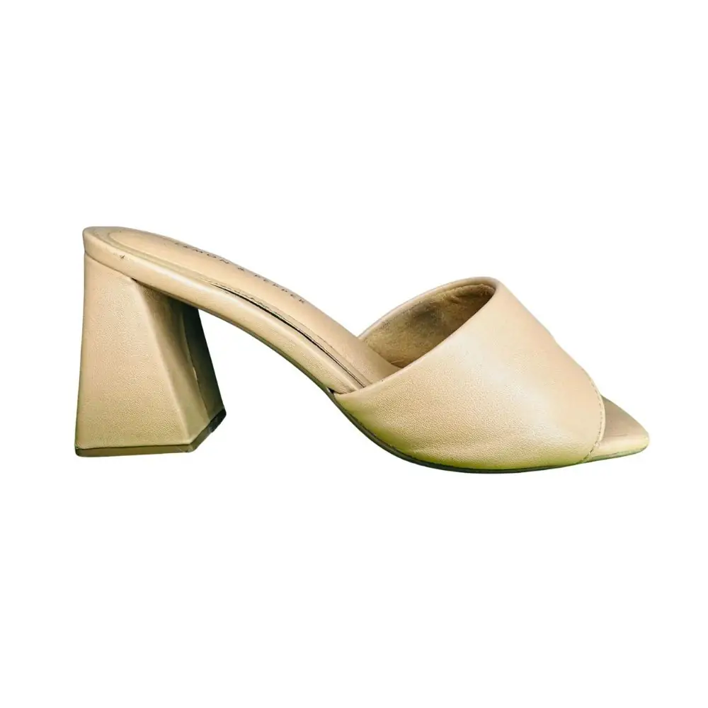 Lemon & Pepper Beige Block Heel Mules – UK 4 / EU 37, Good Condition