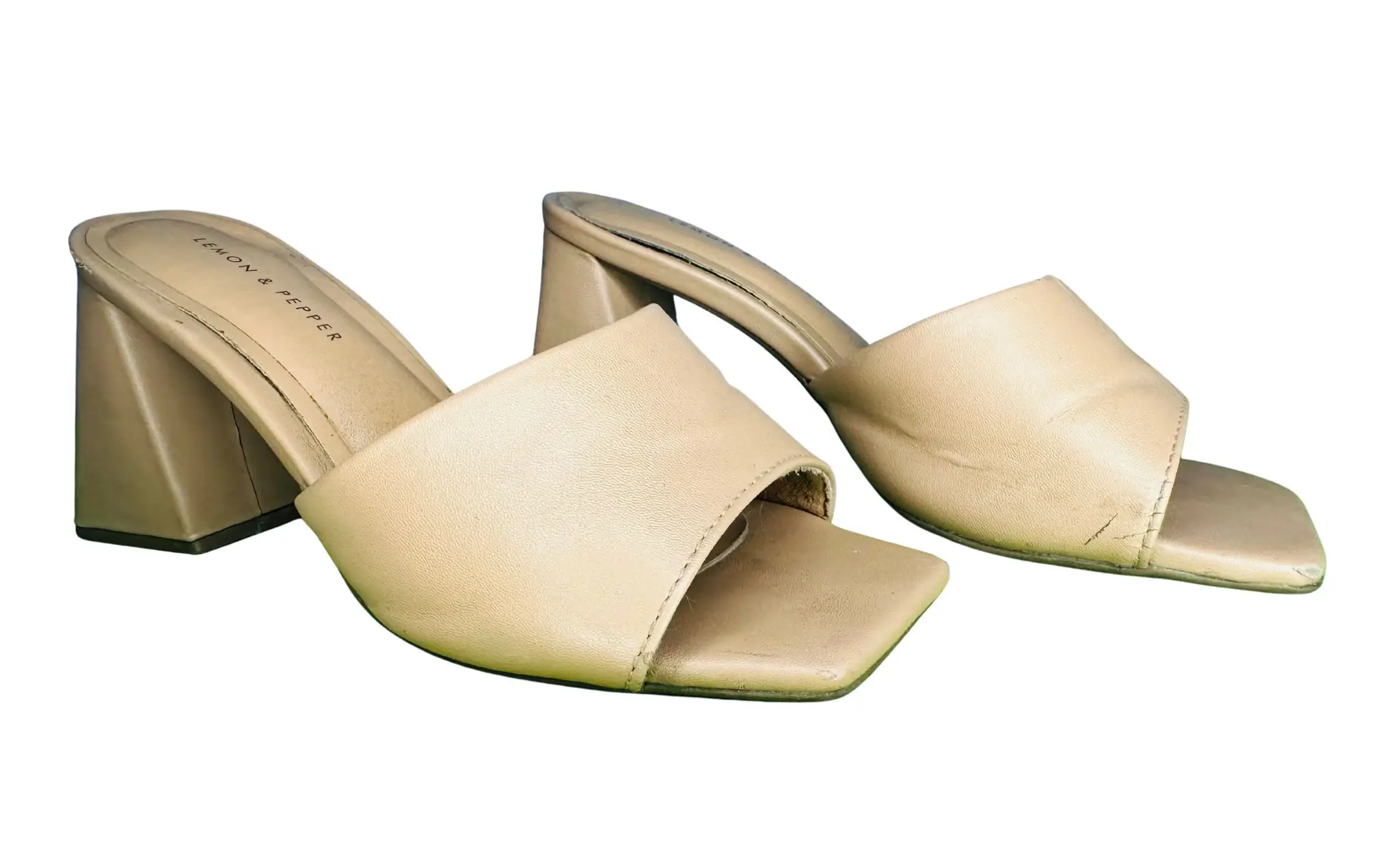 Lemon & Pepper Beige Block Heel Mules – UK 4 / EU 37, Good Condition - Image 2